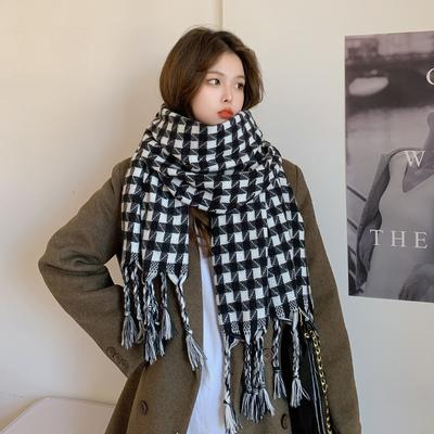Autumn and Winter Warm Imitation Cashmere Scarf for Women New Houndstooth Braided Tassel Shawl Versatile Student Couple Scarf