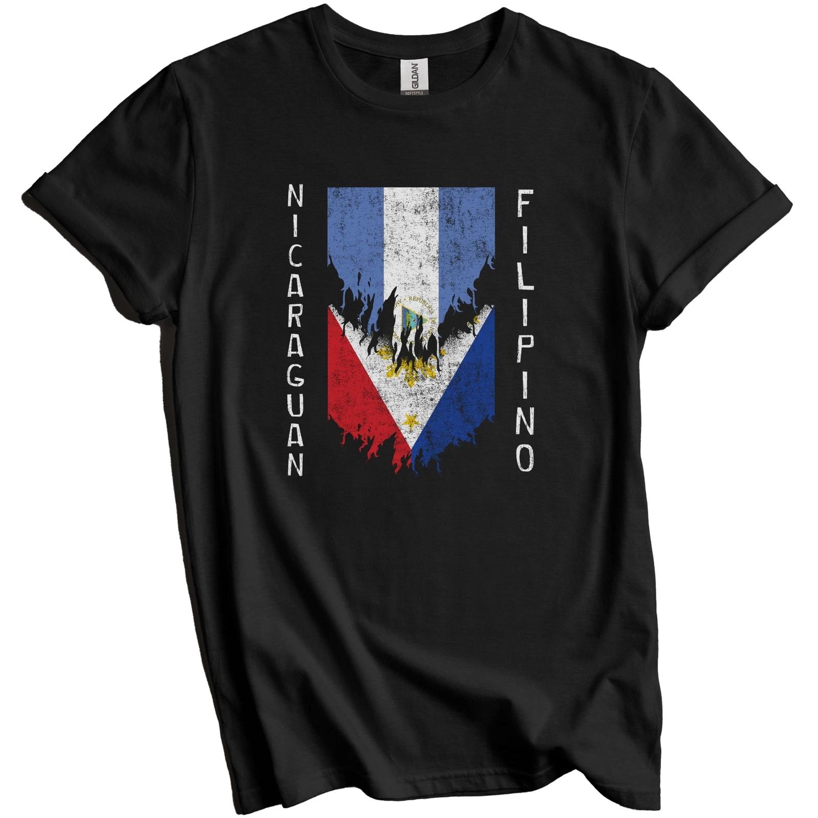 Nicaraguan Filipino Flags Ripped Torn Nicaragua Philippines T-Shirt 3XL