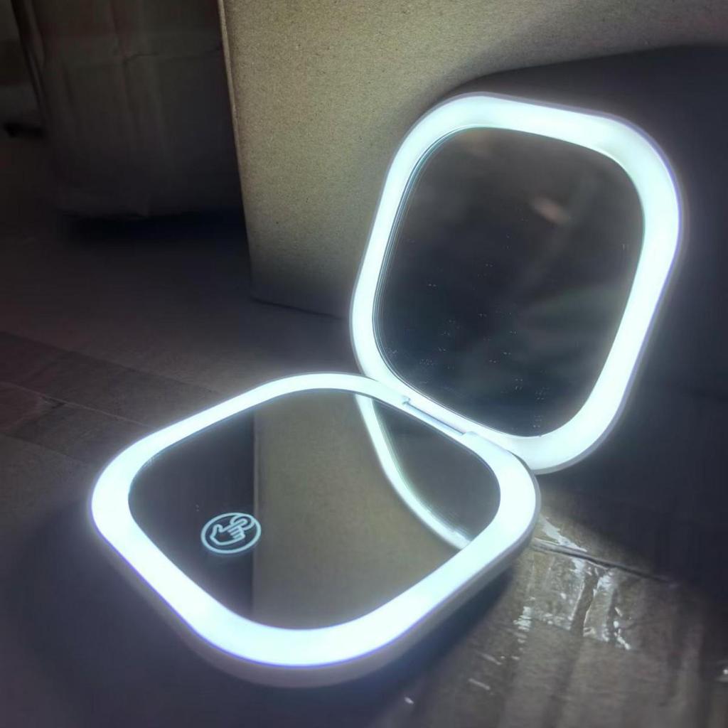 Rechargeable Portable LED Makeup Mirror with Light, Double-Sided, Custom Magnification, Compact Folding Design