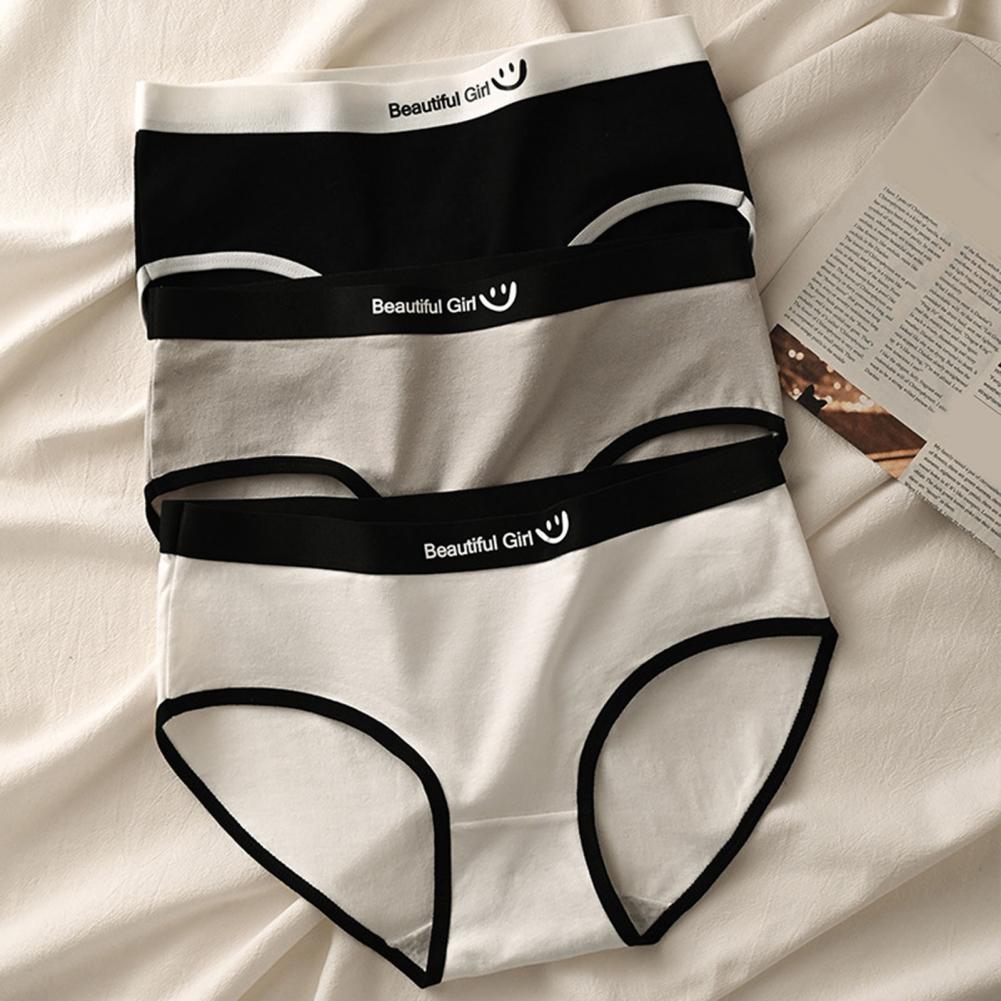 Women Panties Seamless Mid Waist Contrast Color Letter Pattern Elastic Soft Breathable Japanese Style Anti-septic Moisture-wicki
