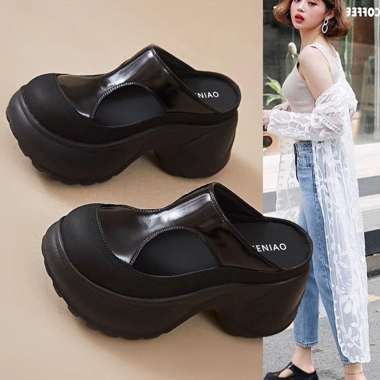 French bag head half slippers women's 2025 new summer wear versatile fashion slope heel thick bottom heightening cool slippers