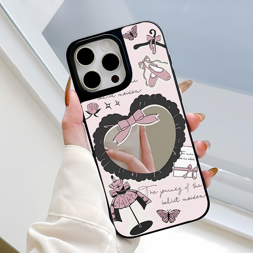 

Зеркальный чехол для телефона для iPhone 15 11 13 14 для 15 16 Pro Max 12 13 16 Pro Чехол для телефона в милом стиле с облаками, цветами и животными iPhone 16 чёрный