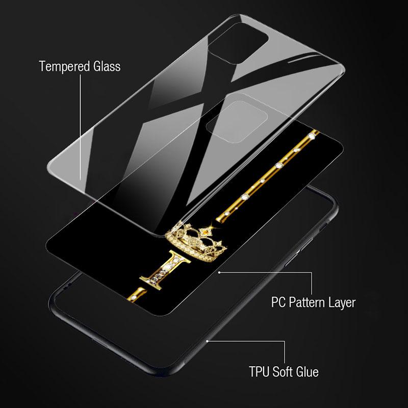 Rose Gold 26 Letters A B C Glass Case For Samsung Galaxy A52 A71 A50 A51 A70 A21s A31 A72 A10 A12 A30 A22 5G Phone Cover