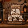Living Room Wall Art Halloween Ghost Family Wooden Plaque, Pumpkin Couple Tabletop Sign, Indoor Hanging Signs Farmhouse Home Ornament for Tiered Tray