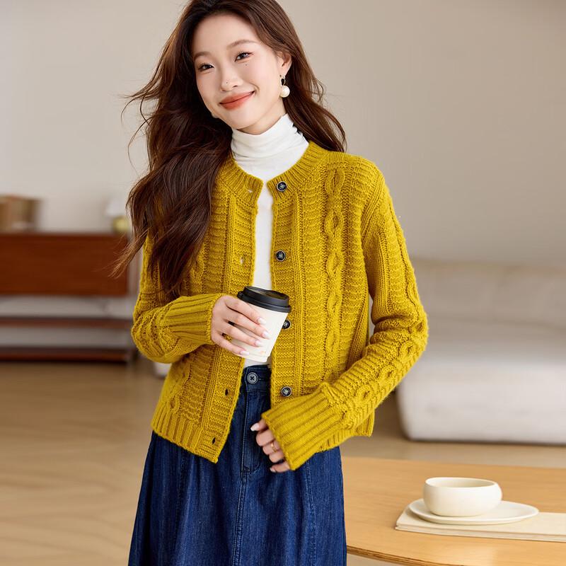 Srcr Women's 430g Thick 100% Wool Cable Knit Cardigan