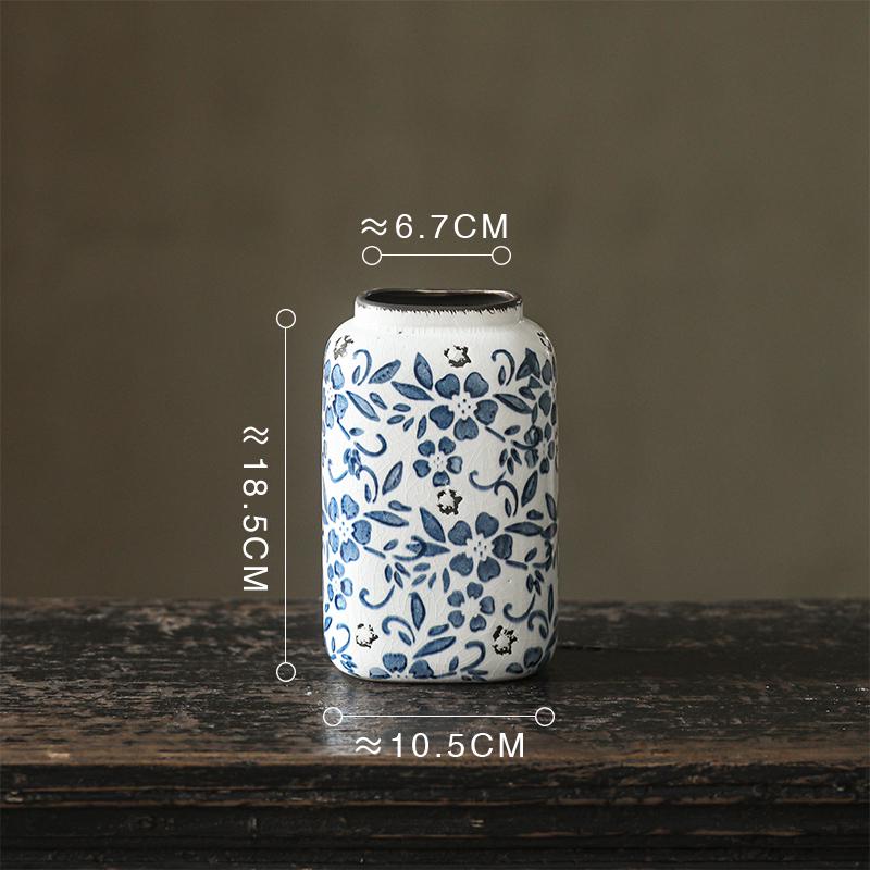 French-Chinese Ice Crackle Blue & White Ceramic Vase: Entrance & Living Room Decor