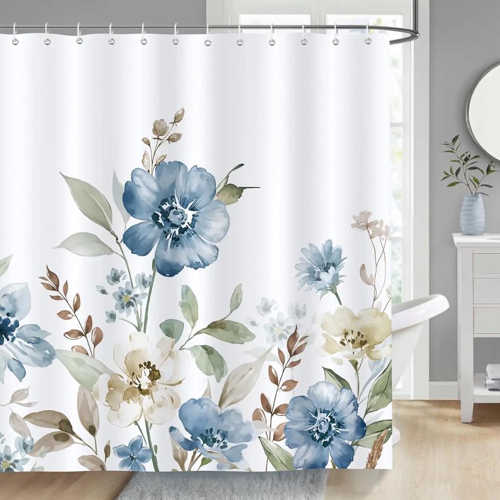 Bohemian Floral Shower Curtain Watercolor Botanical Tropical Palm Leaf Butterfly Modern Simple Polyester Bathroom Decor Curtains