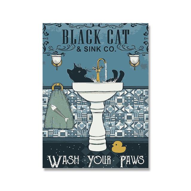 Cute Animals Canvas Painting Black Cat Get Naked Poster Shark Rabbit Raccoon Print Toilet Wall Art Picture Bathroom Home Decor