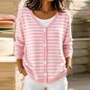 Women's Striped V-Neck Single-Breasted Lightweight Knit Cardigan Loose Fit