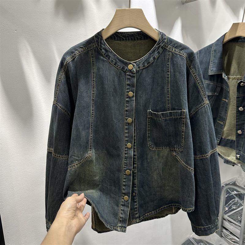 

Женская джинсовая куртка в стиле Харадзюку - Ретро свободного кроя на весну 2025 XL (145-160 lbs)