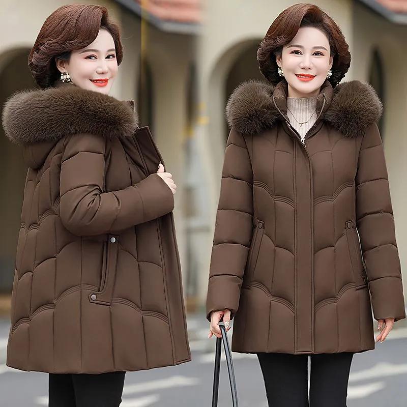 Dámská zimní silná vatovaná bunda, Módní vatovaná bunda pro ženy středního a staršího věku, Vatovaná bunda v západním stylu