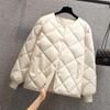 Women Winter Down Coat Rhombus Texture Stitching Thick Padded Pockets Long Sleeves Solid Color Single-breasted Elastic Cuff Lady Jacket