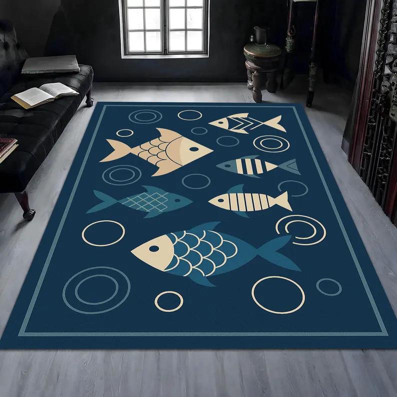 3D Turtle Rug Ocean Hole Illusion Carpet Marine Life Mat Underwater Scene Rug Coral Reef Deep Sea Room Accent Aquatic Blue Rug