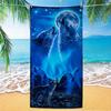 Blauer Mond Wolf Strandtuch, Heulender Wolf Druckhandtuch für Teenager Jungen, Ideal für Sommer Strand Pool Reisen