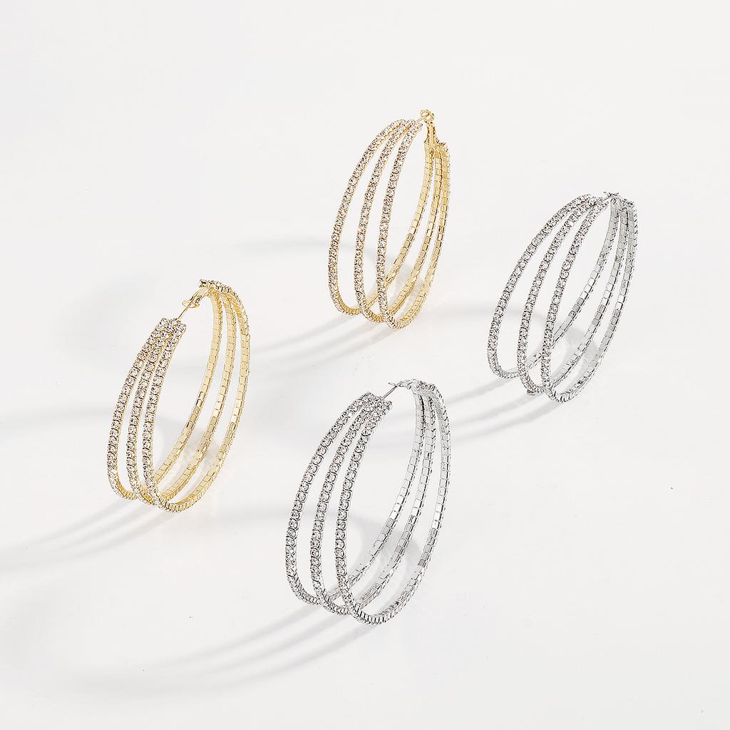 Exaggerated multi-layer circle earrings full rhinestone nightclub wind ear ring retro sexy earrings.