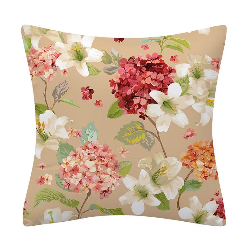 Colorful Plant Flower and Bird Print Pattern Polyester Cushion Cover for Home Living Room Sofa Bedroom Decorative Pillowcase