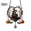 Creepy Skeleton Theme Decor Halloween Acrylic Love Heart Wreath Ornament, Cartoon Owl Ghost Witch Festive Hanging Decoration Decor, Party Pendant with