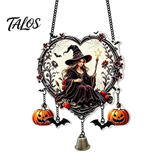 Creepy Skeleton Theme Decor Halloween Acrylic Love Heart Wreath Ornament, Cartoon Owl Ghost Witch Festive Hanging Decoration Decor, Party Pendant with