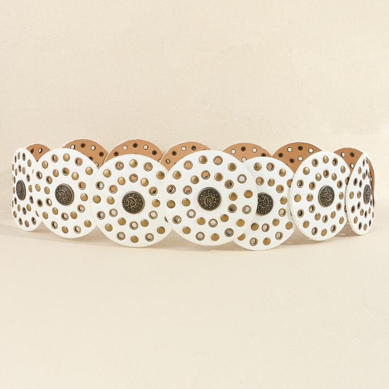 Western Adult Waist Belt with Adjustable Buckle Unique Metal Rivets Waistband PU Waist Belt for Rock Fan Wear Resistant