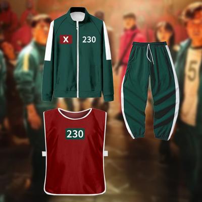 3 Pcs/Set Cosplay Costume Zip-up Sweatshirt Jacket Drawstring Pants with Vest Korean Game Tracksuit Set for Women Men Sports Running Gym