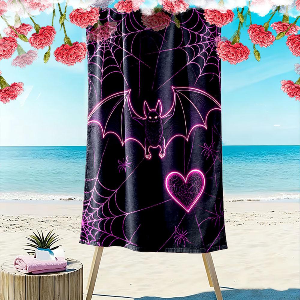 Glowing bat and webs Print beach towel, quick drying, suitable for travel, outdoor sports, jogging, the beach and swimming, gift