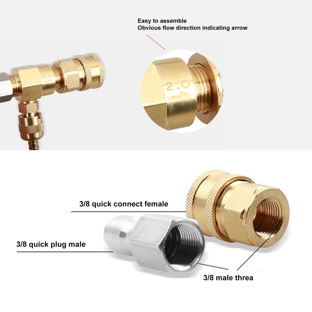 Chemical Injector Kit Easy Installation 5000PSI Brass Stainless Steel Chemical Injector Adjustable for Pressure Washer