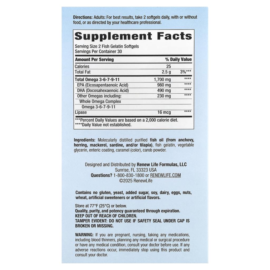 Renew Life, Norwegian Gold®, Critical Omega™ Ultimate Fish Oil, Fish Gelatin Softgels, 60 Softgels