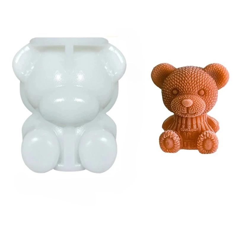 3D Teddy Bear Silicone Ice Cube Mold Soap Candle Mold Cake Baking Mold Handmade Cute Ice Cream for Beverage Coffee Milk Tea
