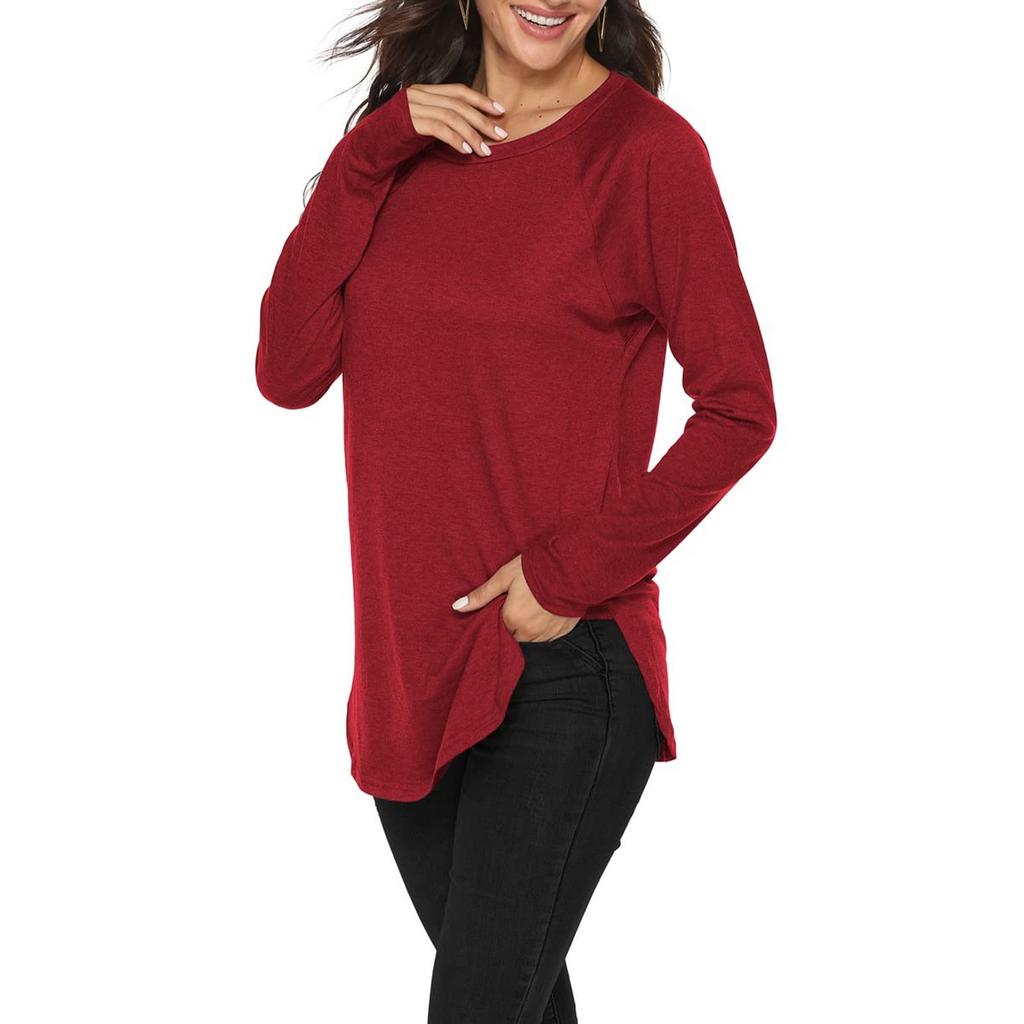 Dam Enfärgad Långärmad Rundhals Slim Fit Underdel Casual Pullover Topp