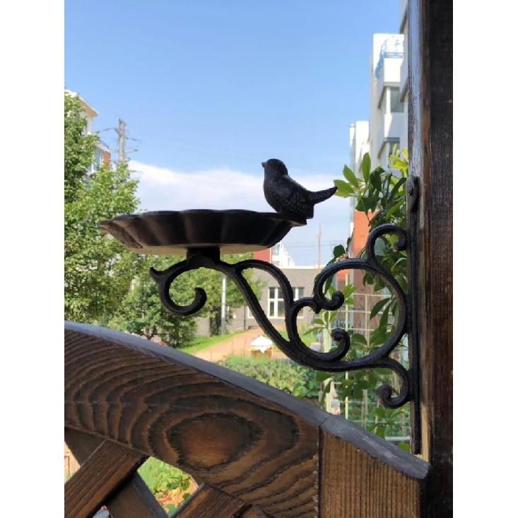 Cast Iron Bird Bath Feeder, Wall-Mounted Decorative Garden Bowl with Scrollwork, 8.7 X 9.4 Inches