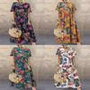 Vintage Floral Print Long Dress With Round Neck And Short Sleeves For Casual Summer Wear