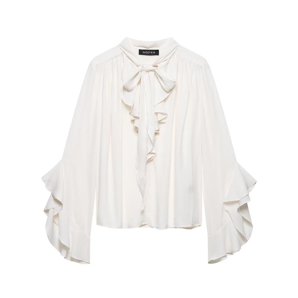 ZR Europese en Amerikaanse dameskleding 1116 zomer nieuw gelamineerd rucherand niche veelzijdig shirt met lange mouwen top dames
