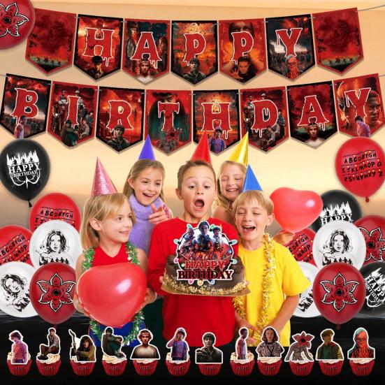 Geburtstagsfeier Dekorationen Happy Birthday Banner Luftballons Cake Topper Cupcake Einstecker Set Anime Themenparty Zubehör für Geburtstag Weihnachten