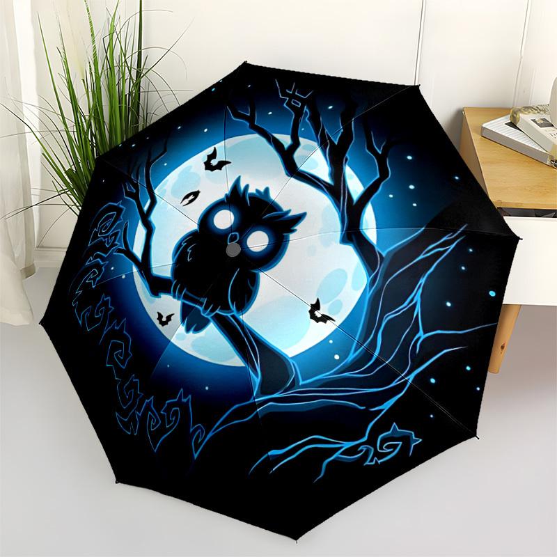 1pc Moonlight Owl Automatic Folding Umbrella, Sturdy And Durable Automatic Folding Umbrella with 8 Ribs, Convenient for Outdoor Use087
