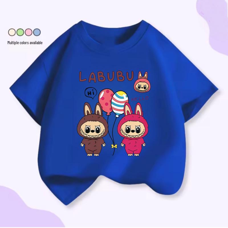 LABUBU Cartoon Print Kids Short Sleeve T-shirt for Summer - Unisex Round Neck Top 120 cm