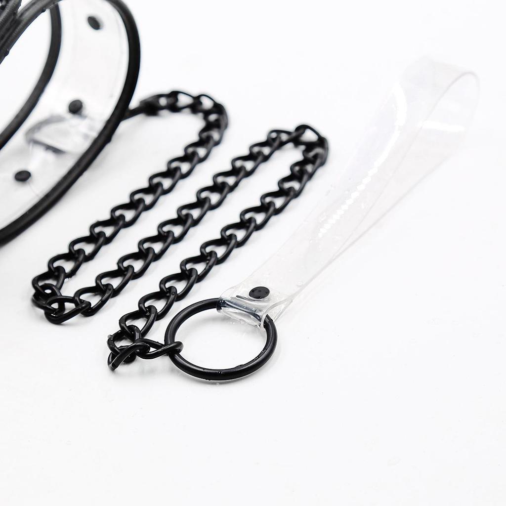 Transparent Leather Bondage Set: Handcuffs, Foot Cuffs, Neck Cuffs, and Dog Leash Collar
