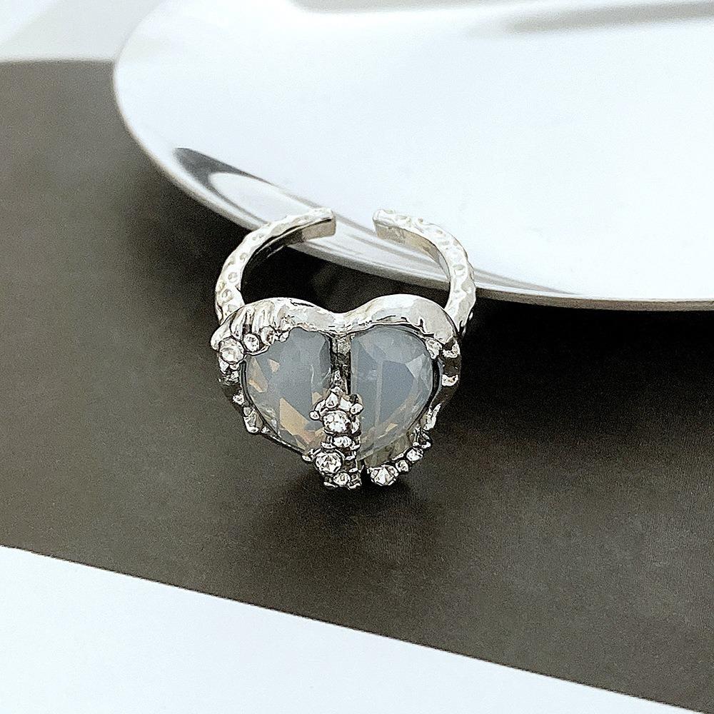 Fashion Love Heart Zircon Open Rings Set for Women Sweet Girls Geometric Finger Rings Jewelry Accessories