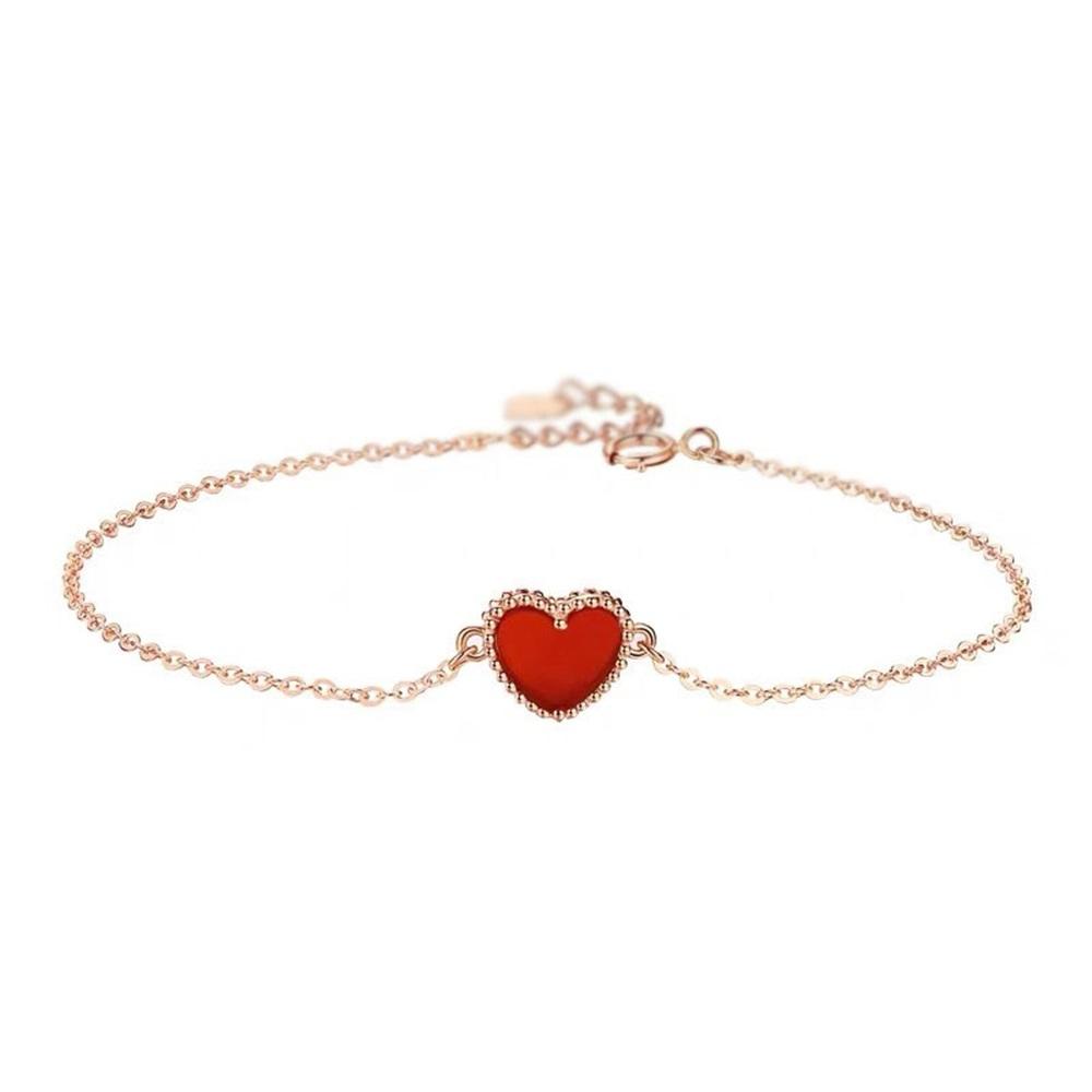 Creatief Patroon Hol Hart Nieuw Rode Agaat Armband Koper Verguld Roségoud Eenvoudige En Veelzijdige Accessoires
