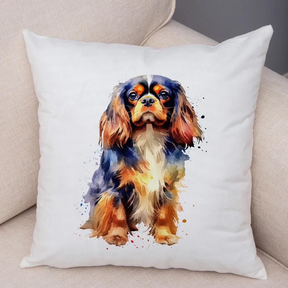 Super Cute Watercolor Dog Throw Pillow Cover With Short Plush Print For Living Room Sofa Decoration Cushion Cover Pillow Covers