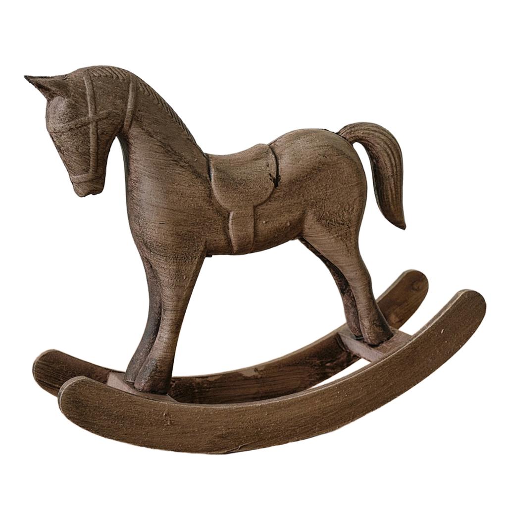 Rocking Horse Figurine European Retro Desktop Old Ornaments Home Decoration Wooden Crafts For Home Cabinet New Year Decoration