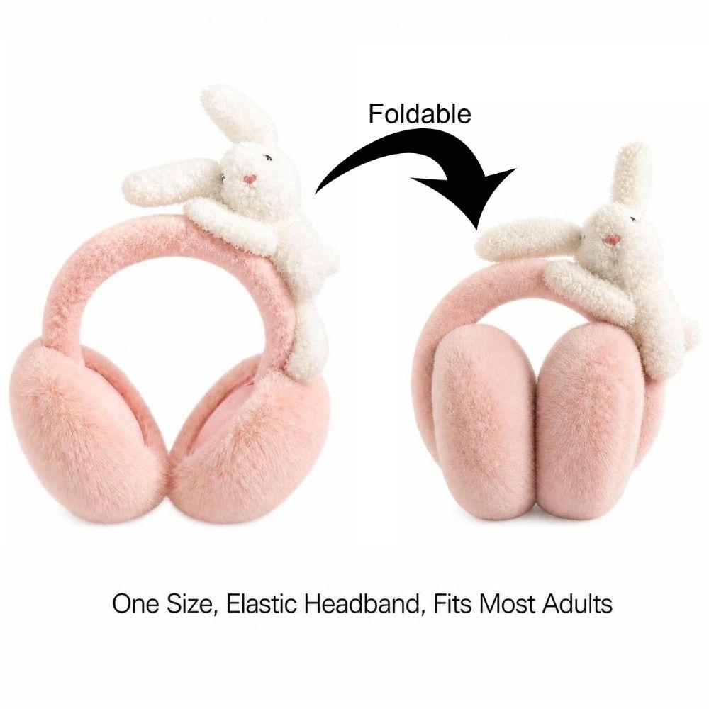 Portable Rabbit Plush Earmuffs 3D Bunny Fluffy Earmuffs Fashion Winter Ear Covers  For Women Ladies