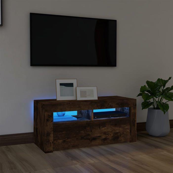 VidaXL Meuble TV avec lumières LED Chêne fumé 90x35x40 cm, support TV, armoire média, armoire hifi, unité TV, unité média, 822721