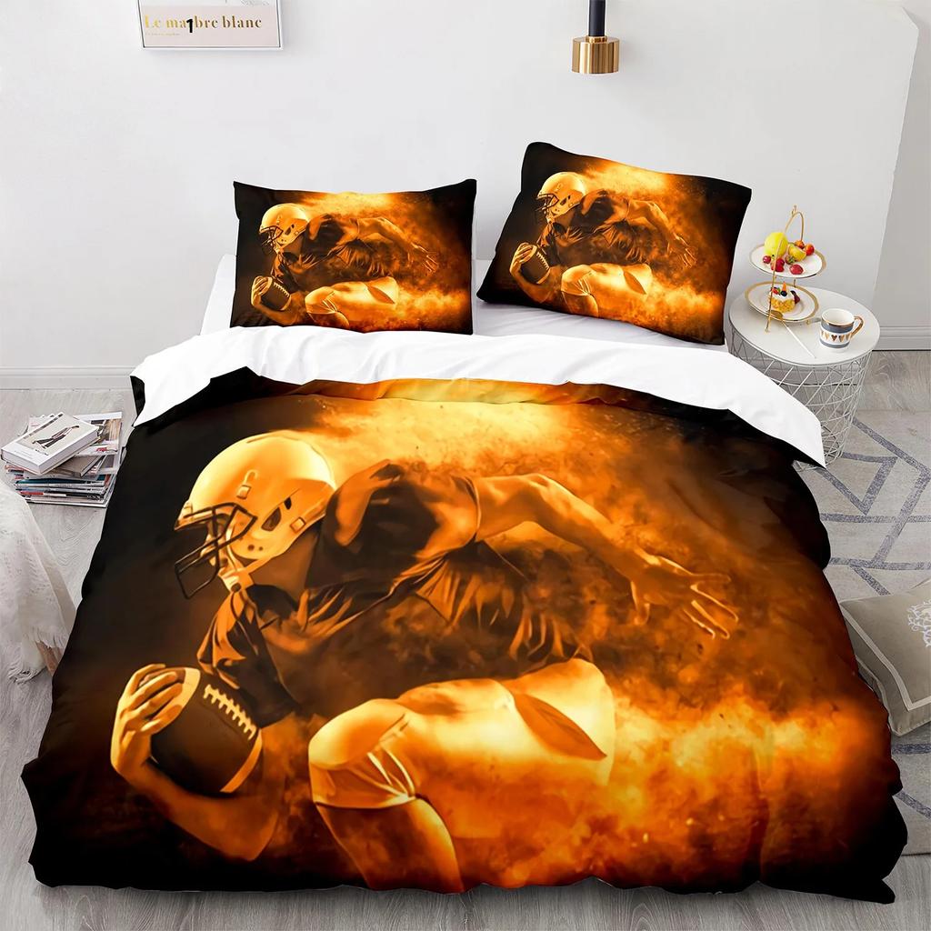 Premium Football Duvet Cover For Boys Girls Burning Football Microfiber Sports Games Theme Soft King Size Quilt Cover