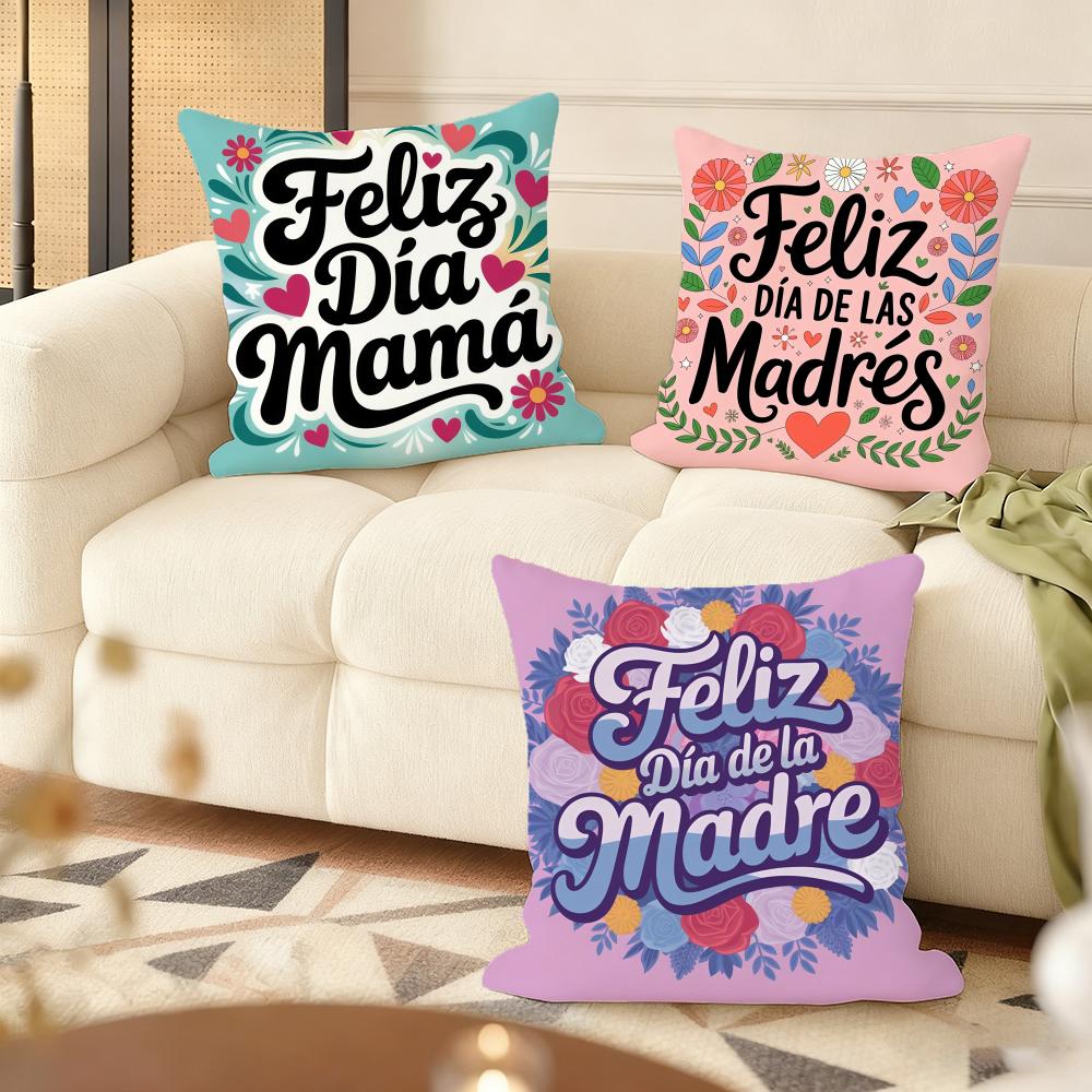 Feliz Dia MaMa Cushion Cover Natural Linen Organic Fabric DoubleSided Printing Couch Pillow Covers Home Decor