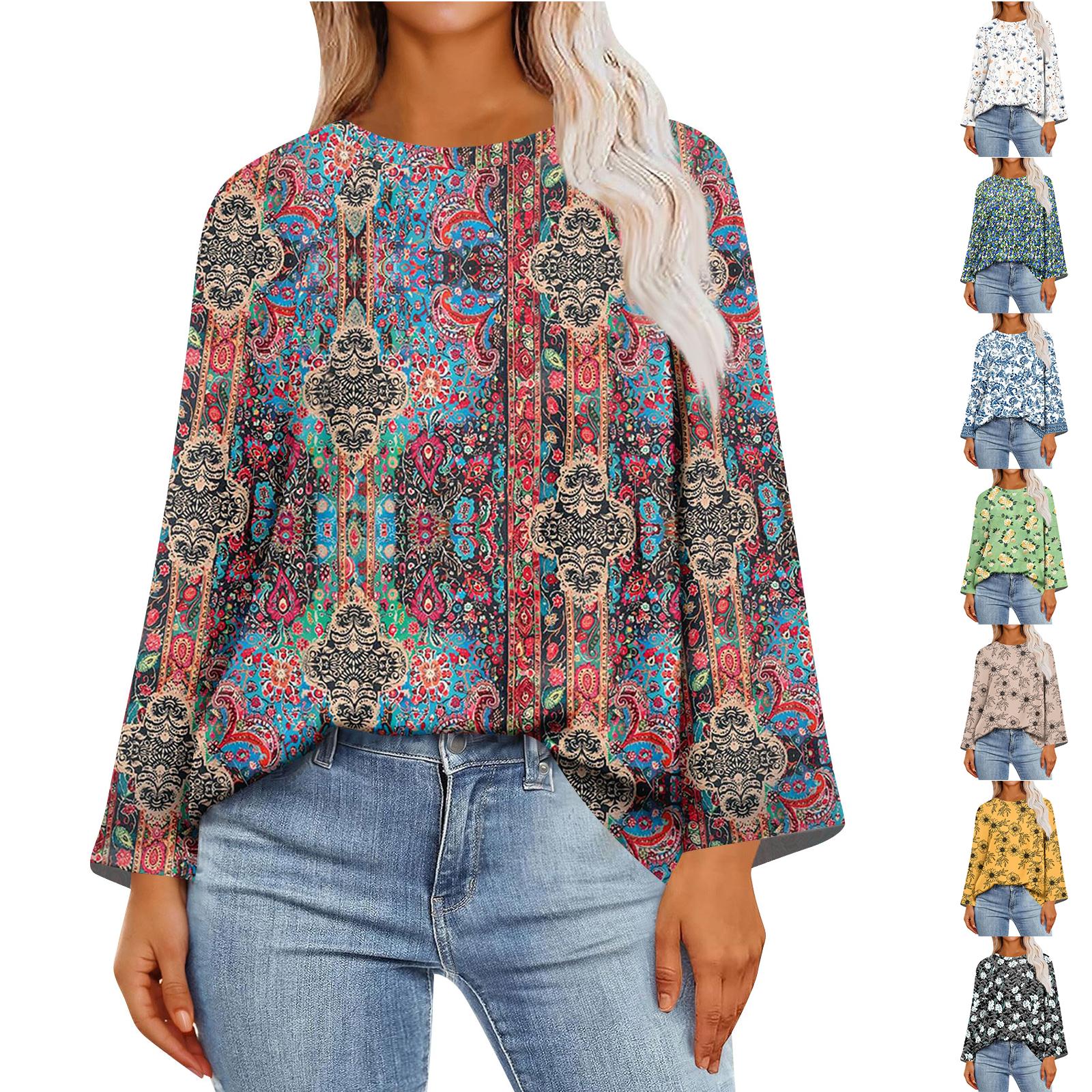 

Women s Long Sleeve Shirts Graphic Tees Casual Basic Tops Pullovers L синій