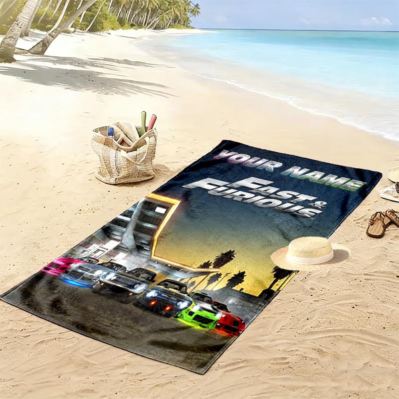 Name Custom Fast Furious Print Beach Towel, Large Soft Quick Dry Towel for Beach Camping Swimming
