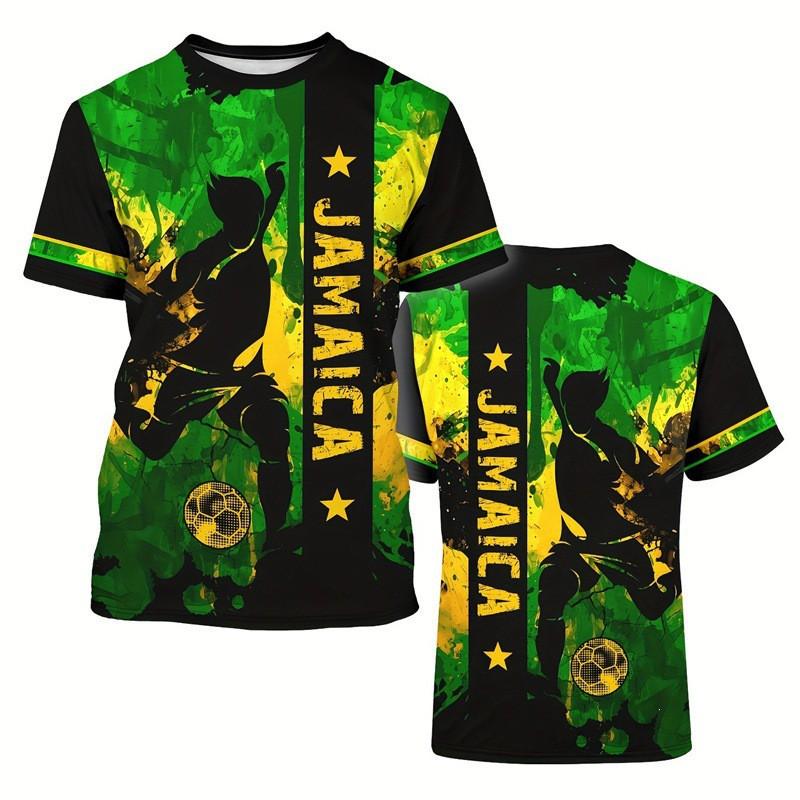 Mens Oversized Round Neck Short Sleeve T-Shirt With Jamaica Flag 3D Print Casual Tee