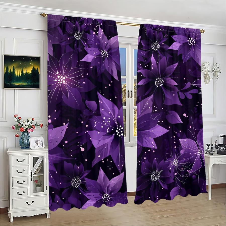Christmas Flower Printed Curtains Decorations Home Room Set Of 2 Made Polyester