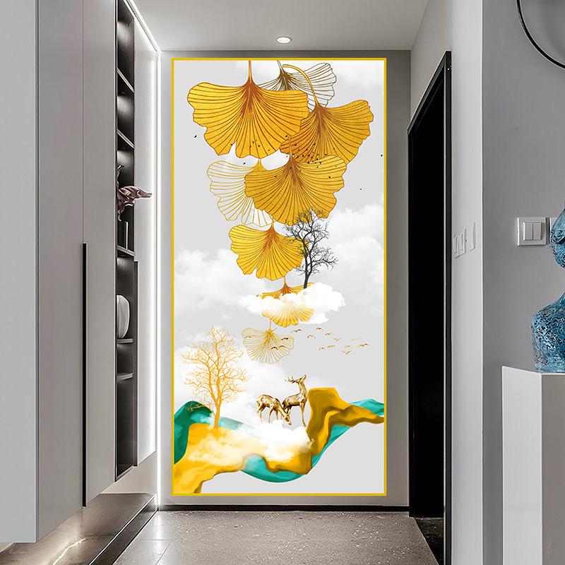 New Chinese Golden Deer Rich Tree Canvas Painting Wall Art Luxury Gold Flowers Posters Prints for Corridor Interior Decor Quadro