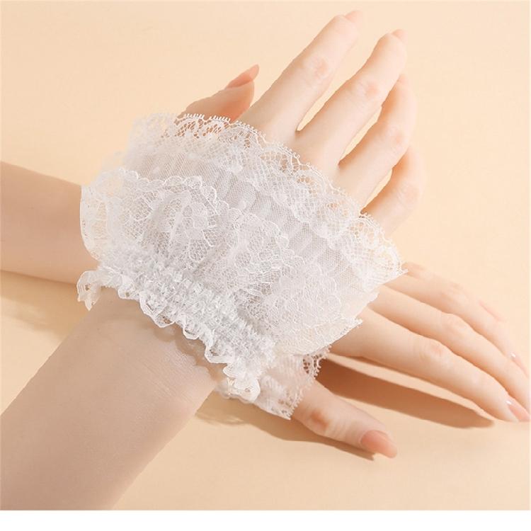 Lightweight Lace Wrist Sleeves Sun Blocking Stretchy Design For Summer Outings Casual Outfits White
